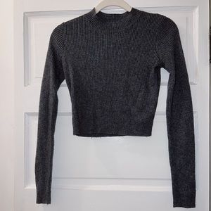 Cozy Gray Knit Mock Neck Cropped Sweater